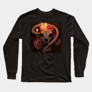 Skull surrounded by roses, candles and a snake Long Sleeve T-Shirt